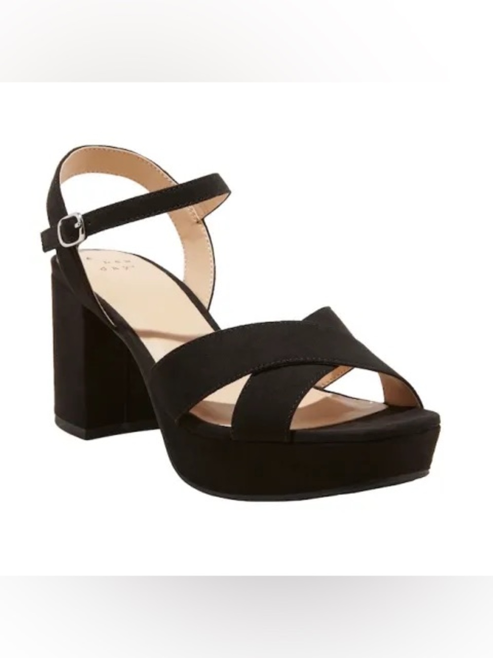 a new day Black Platform Block Heel Sandal with Ankle Strap SZ 10